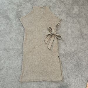 La Made Women's Brown 90% Wool Turtleneck Top with 2 Pockets & Side Tie One-Size